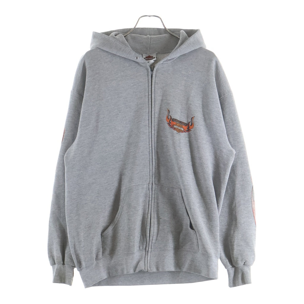 HARLEY DAVIDSON(ハーレーダビッドソン) 00s FLAMES ZIPUP HOODIE 袖フレイム ジップアップパーカー フーディー グレー