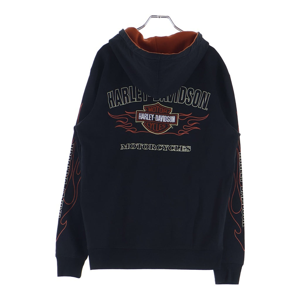 HARLEY DAVIDSON(ハーレーダビッドソン) 00s BAR&SHIELD ZIPUP HOODIE 袖フレイム ジップアップパーカー フーディー ブラック