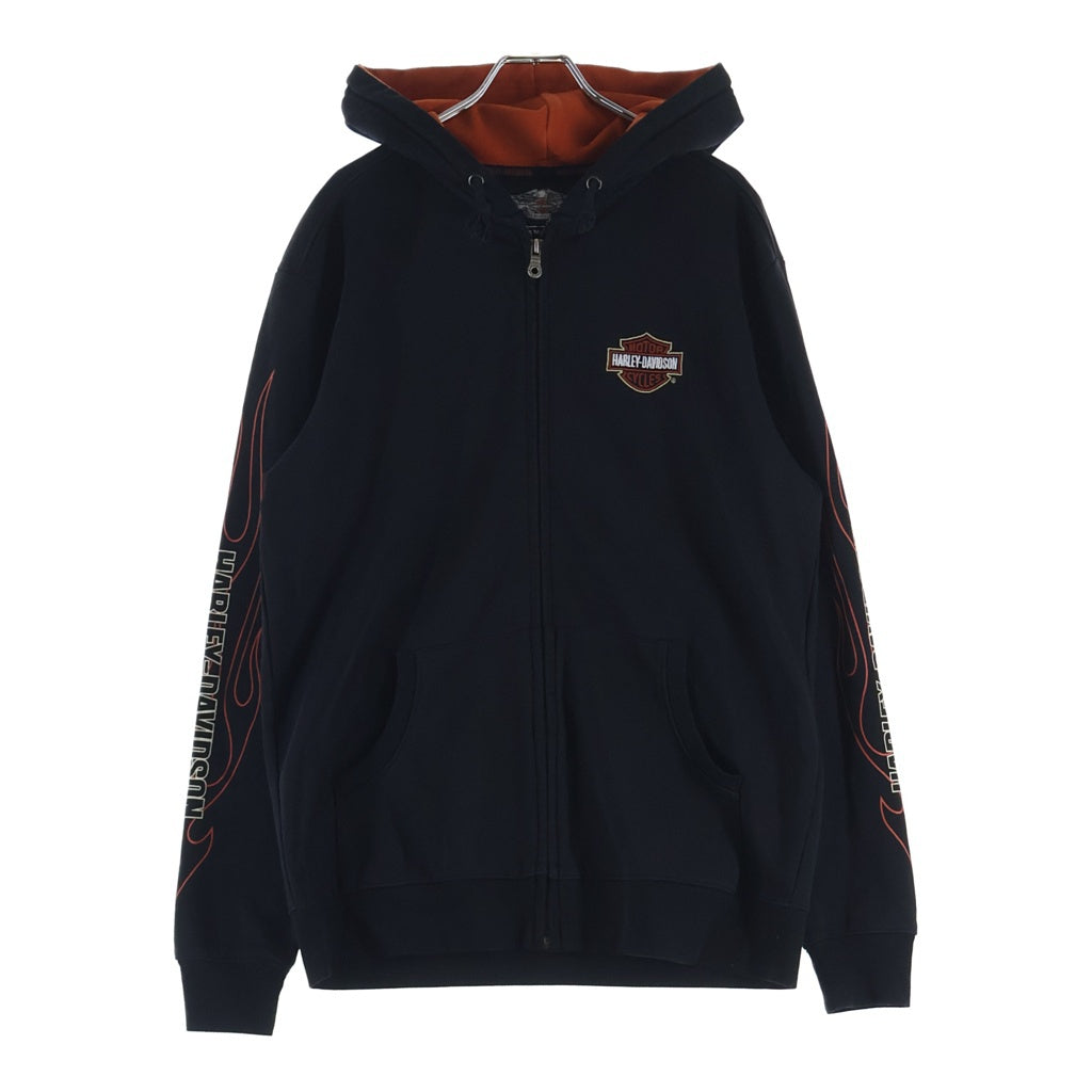 HARLEY DAVIDSON(ハーレーダビッドソン) 00s BAR&SHIELD ZIPUP HOODIE 袖フレイム ジップアップパーカー フーディー ブラック