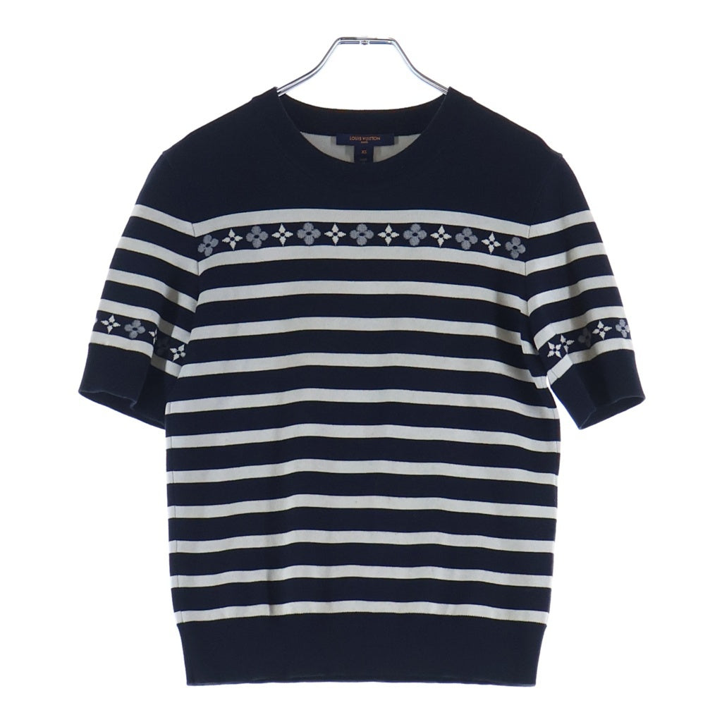 LOUIS VUITTON(ルイヴィトン) モノグラムフラワー マニリエール 半袖ニットセーター ネイビー/アイボリー RW222J OE5 FNKS09 レディース