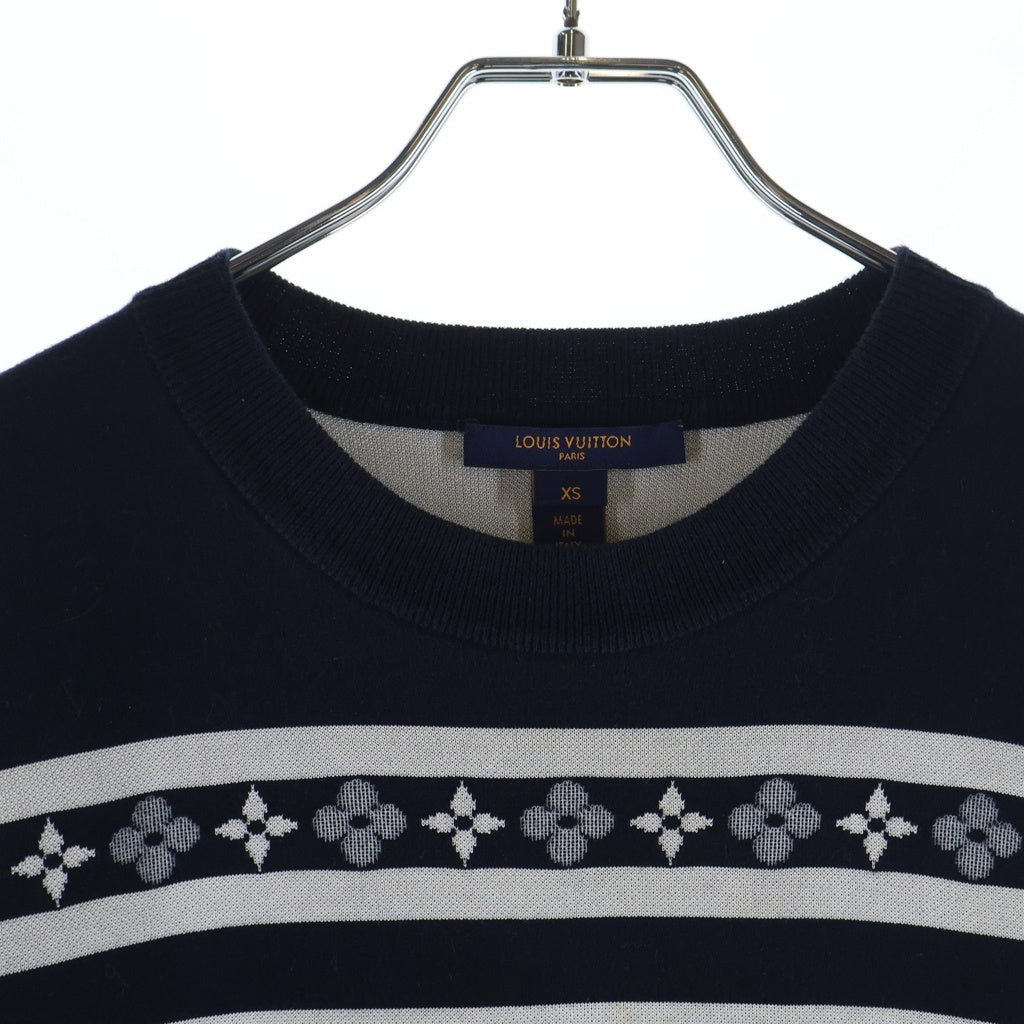 LOUIS VUITTON(ルイヴィトン) モノグラムフラワー マニリエール 半袖ニットセーター ネイビー/アイボリー RW222J OE5 FNKS09 レディース