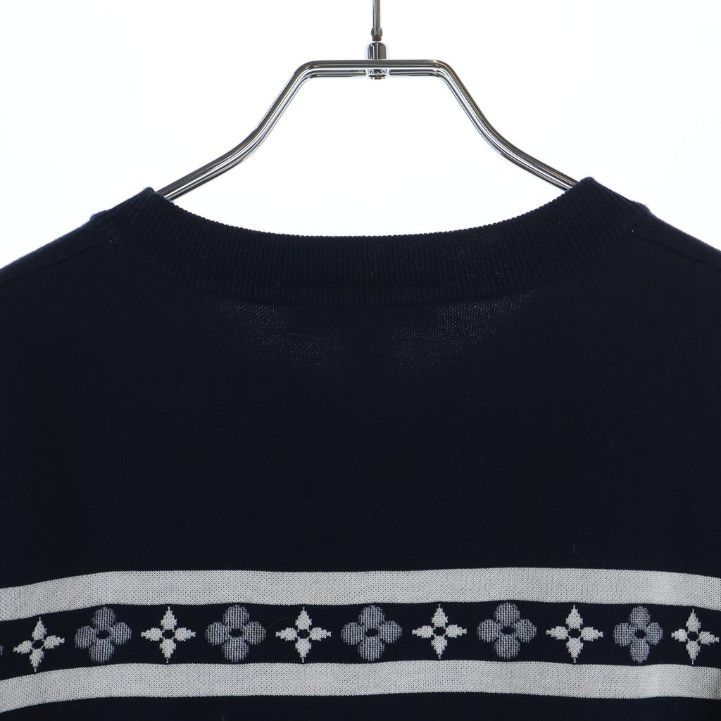 LOUIS VUITTON(ルイヴィトン) モノグラムフラワー マニリエール 半袖ニットセーター ネイビー/アイボリー RW222J OE5 FNKS09 レディース