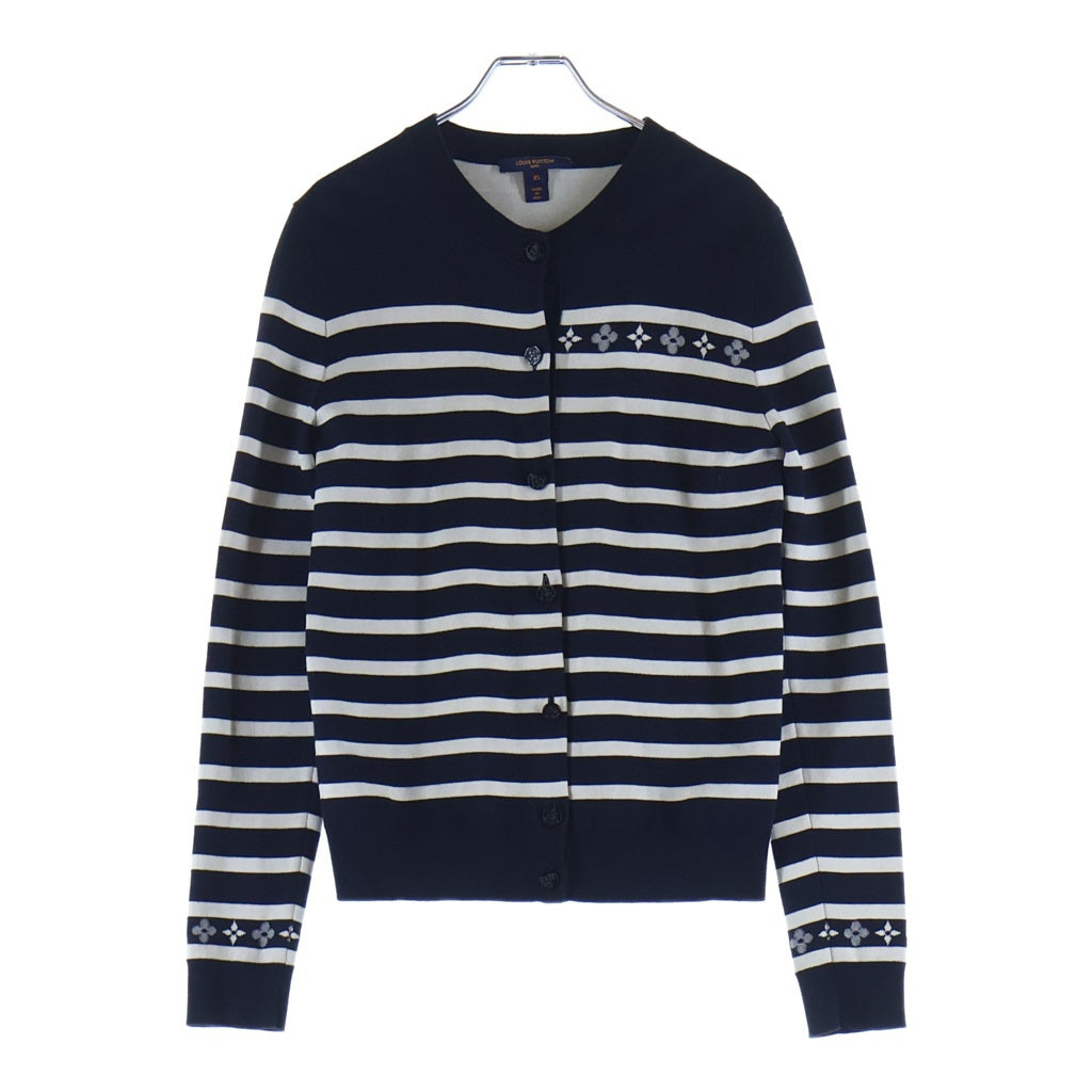 LOUIS VUITTON(ルイヴィトン) モノグラムフラワー マニリエール 長袖ニットセーターカーディガン ネイビー/アイボリー RW222J OE5 FNKC02 レディース