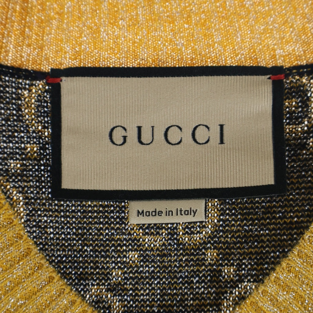 GUCCI(グッチ) GG総柄 ラメジャカード オールインワン半袖ワンピース 692707 XKB54 ネイビー/イエロー レディース
