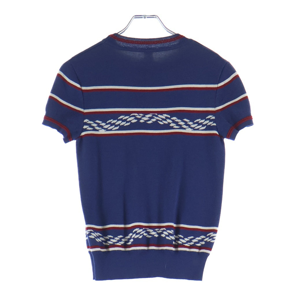 HERMES(エルメス) 23SS カノエ シェーヌダンクル柄 半袖ニットカットソー ネイビー 3E2615D4 レディース