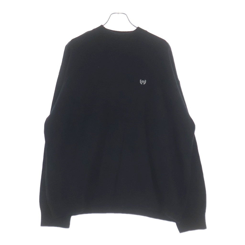 BALENCIAGA(バレンシアガ) Garde-Robe Logo Knit 818987 T1714 ロゴ刺繍 クルーネック長袖ニットセーター ブラック