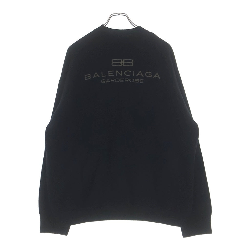 BALENCIAGA(バレンシアガ) Garde-Robe Logo Knit 818987 T1714 ロゴ刺繍 クルーネック長袖ニットセーター ブラック