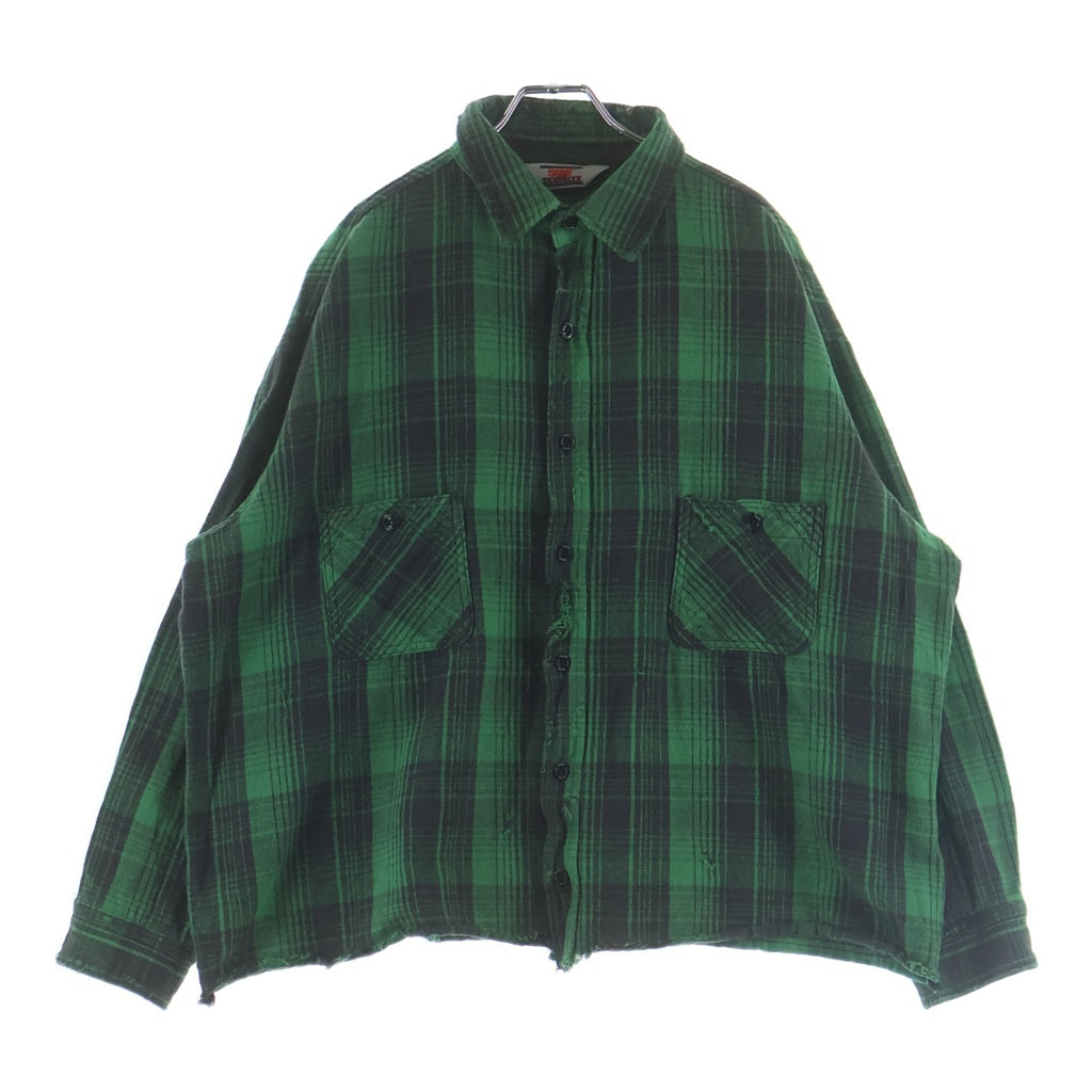 SAINT MICHAEL(セントマイケル) FRNL CHECK SHIRT カットオフ加工 フランネルシャツ グリーン SM-YS8-0000-024