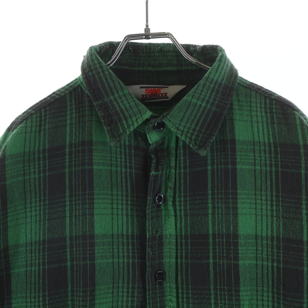 SAINT MICHAEL(セントマイケル) FRNL CHECK SHIRT カットオフ加工 フランネルシャツ グリーン SM-YS8-0000-024