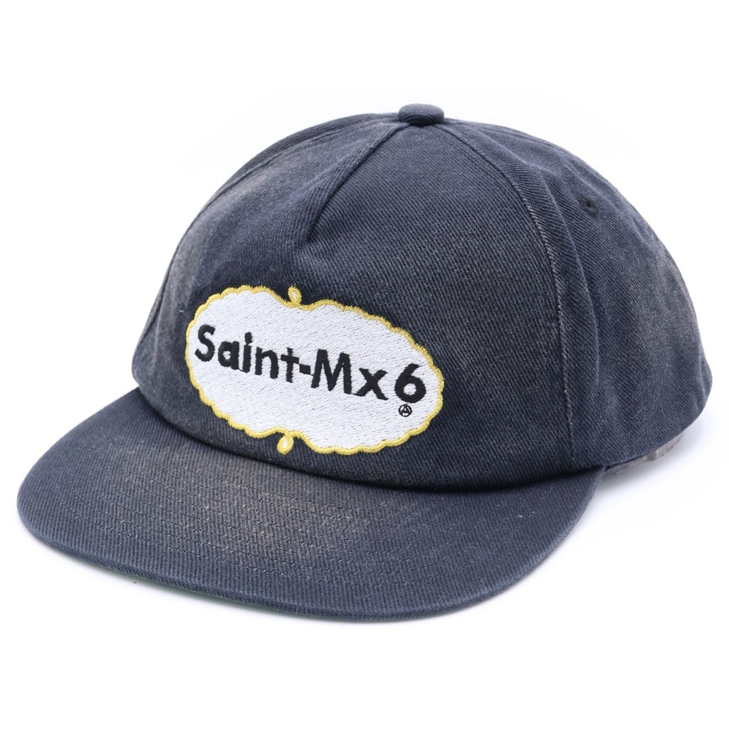 SAINT MICHAEL(セントマイケル) 25SS 5 PANEL CAP EAT ME ヴィンテージ加工ロゴ5パネルキャップ ブラック SM-HR8-0000-075