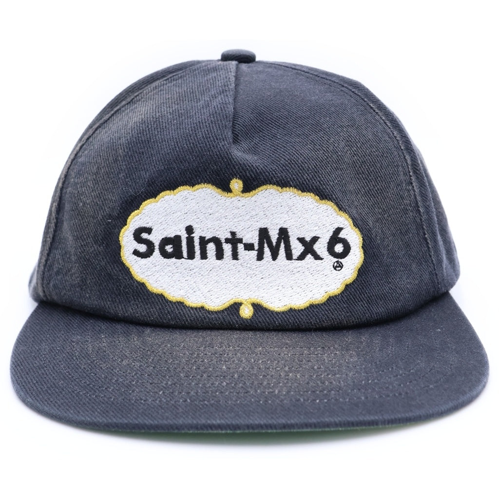 SAINT MICHAEL(セントマイケル) 25SS 5 PANEL CAP EAT ME ヴィンテージ加工ロゴ5パネルキャップ ブラック SM-HR8-0000-075