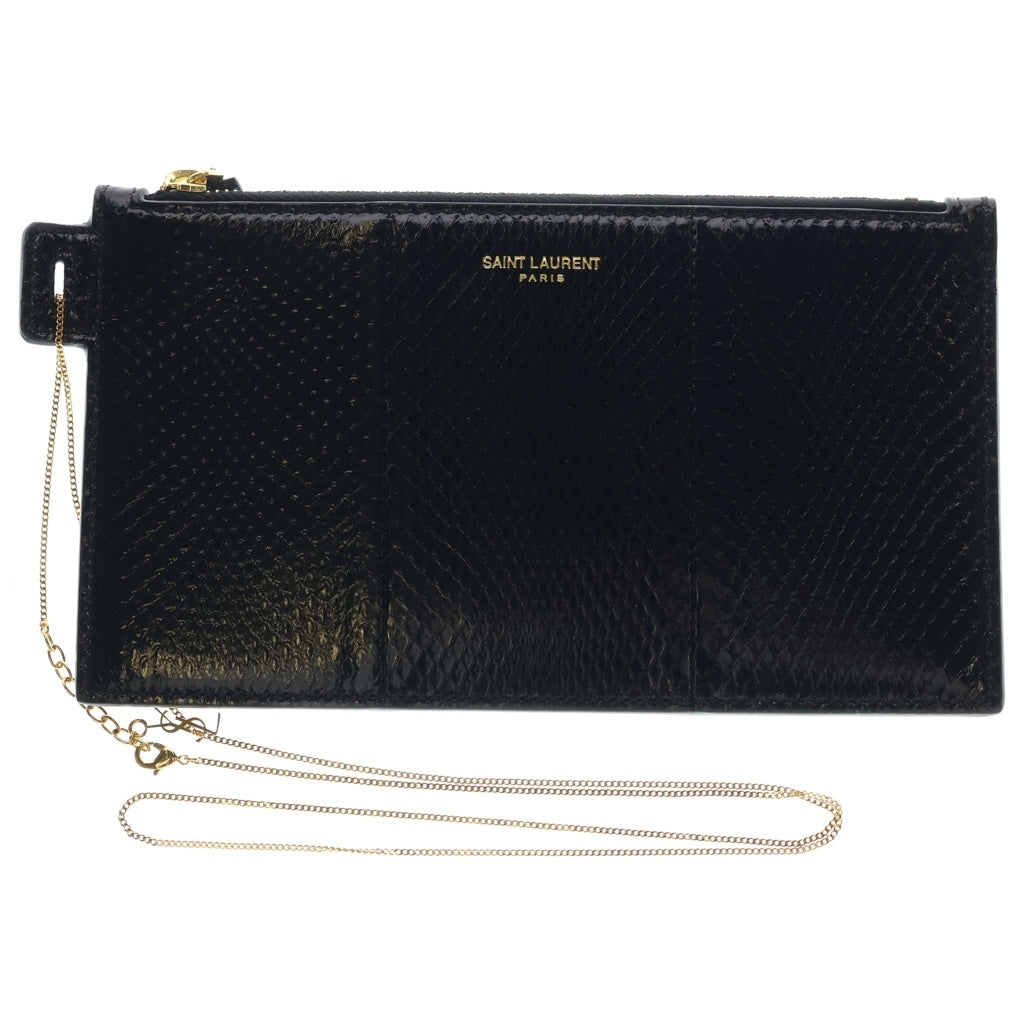 SAINT LAURENT PARIS(サンローランパリ) PYTHON CHAIN POCHETTE 669907 パイソンチェーンポシェット ショルダーバッグ ブラック レディース