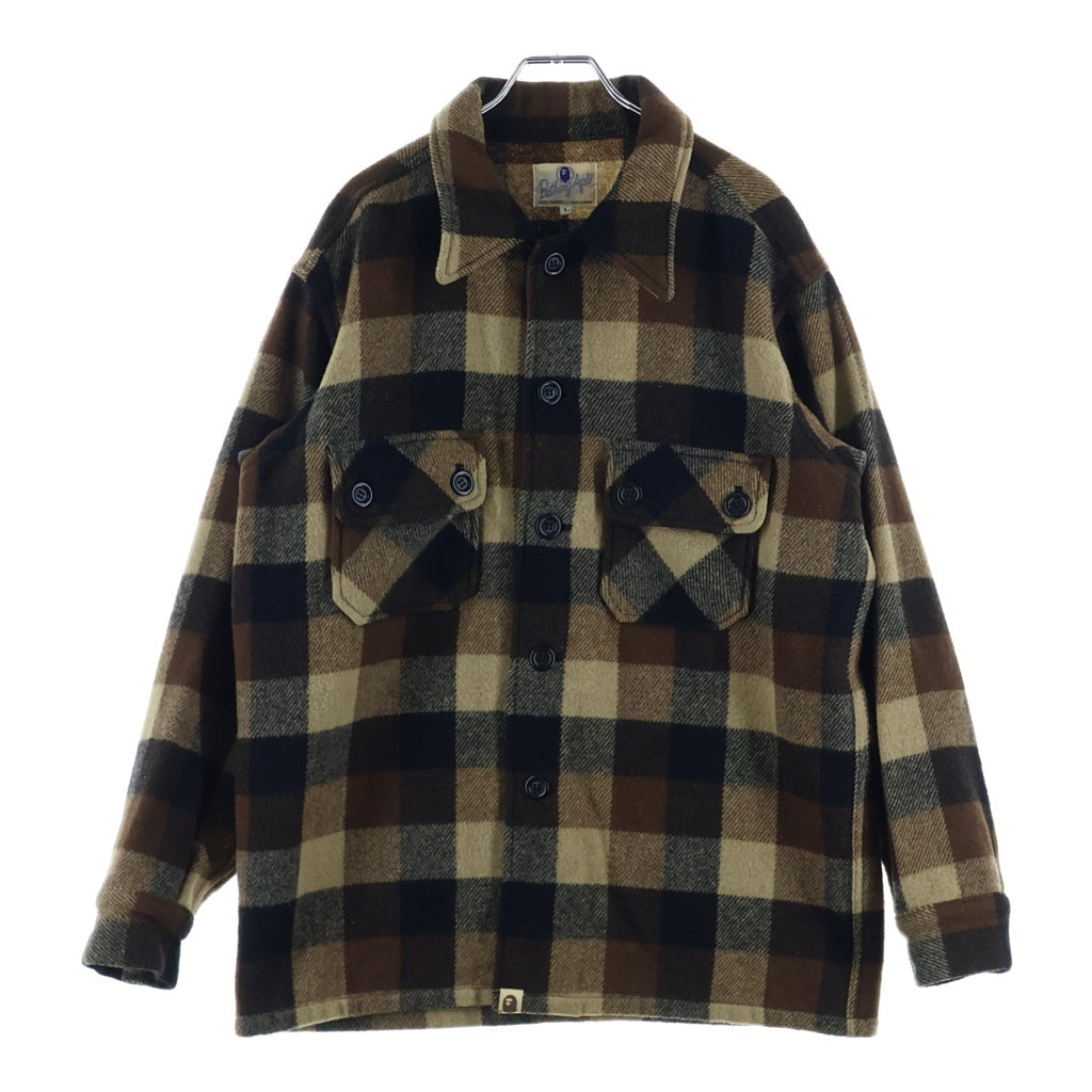 A BATHING APE(アベイシングエイプ) 90s Archive 初期 BUSY WORKS ウール チェックシャツ 長袖シャツ ブラウン