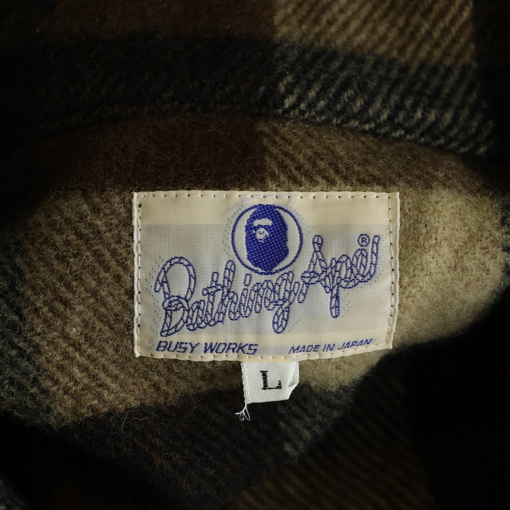A BATHING APE(アベイシングエイプ) 90s Archive 初期 BUSY WORKS ウール チェックシャツ 長袖シャツ ブラウン