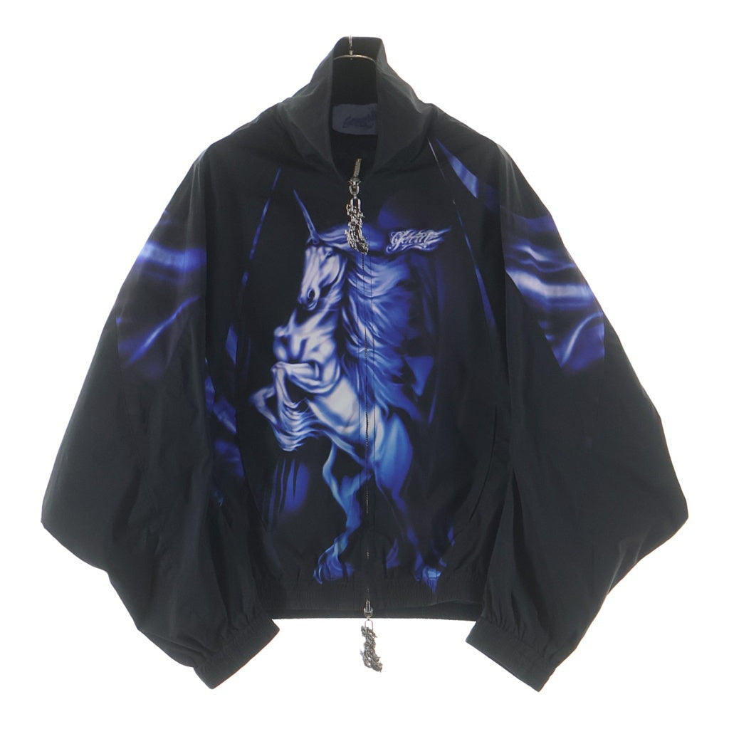 NO BRAND(ノーブランド) GERRIT JACOB NYLON TRACK JACKET ホース柄 ナイロントラックジャケット ブルー