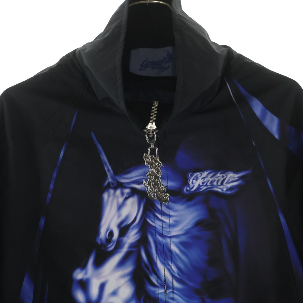 NO BRAND(ノーブランド) GERRIT JACOB NYLON TRACK JACKET ホース柄 ナイロントラックジャケット ブルー