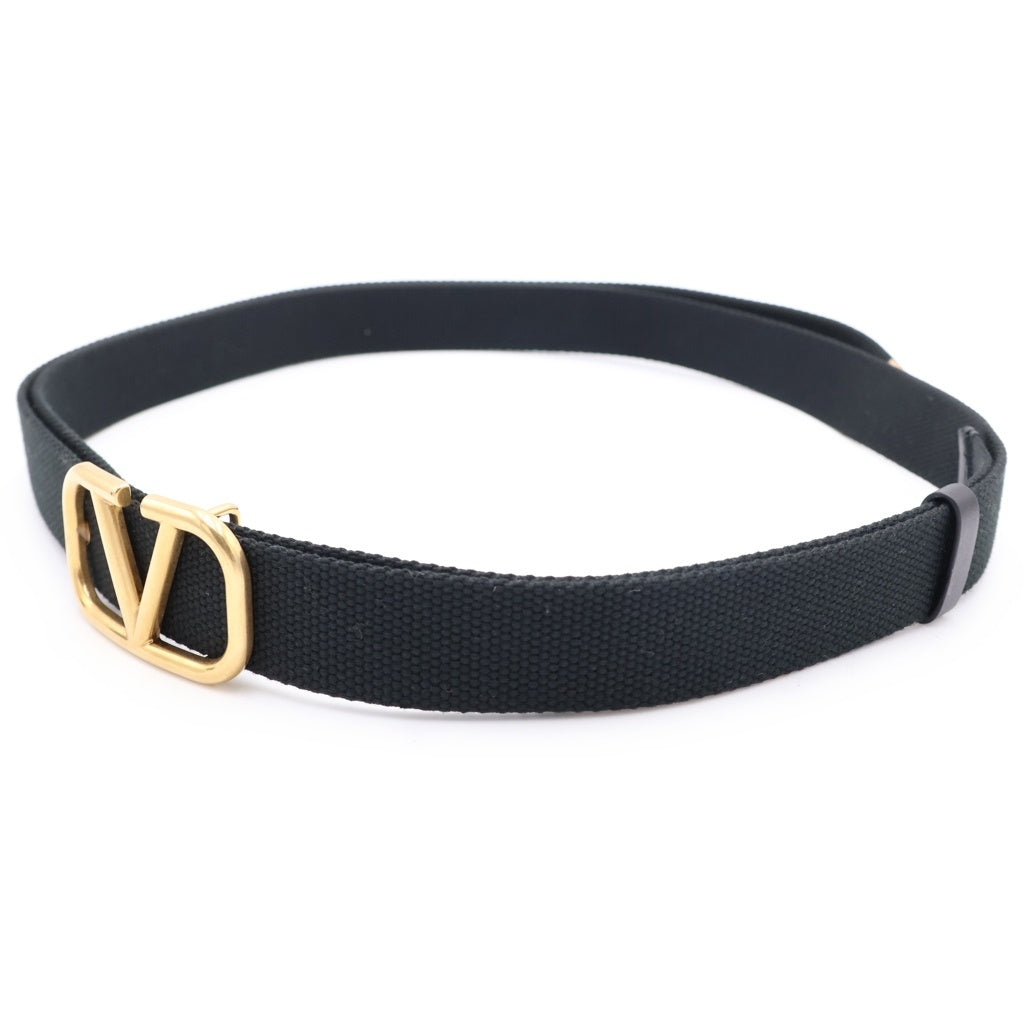 VALENTINO(ヴァレンティノ) V LOGO FABRIC BELT Vロゴ ファブリックキャンバスベルト ブラック/ゴールド レディース