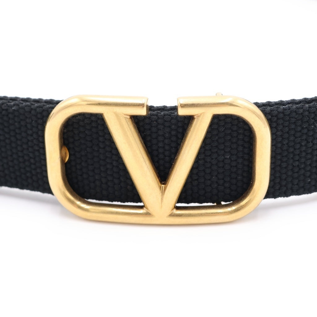 VALENTINO(ヴァレンティノ) V LOGO FABRIC BELT Vロゴ ファブリックキャンバスベルト ブラック/ゴールド レディース