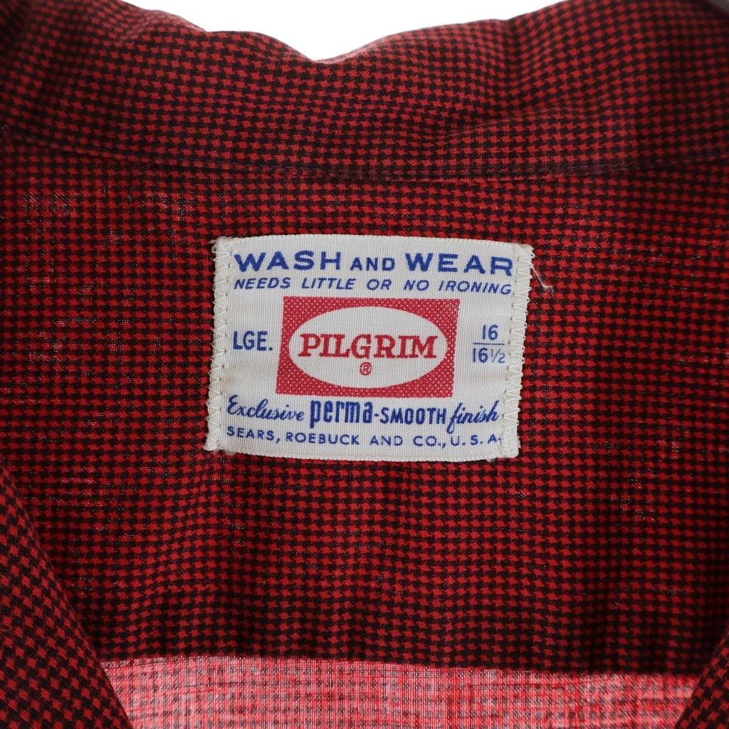 VINTAGE ヴィンテージ 60s PILGRIM L/S SHIRTS ピルグリム 長袖シャツ コットン USA製 襟芯 レッド VINTAGE(ヴィンテージ) 60s PILGRIM L/S SHIRTS ピルグリム 長袖シャツ