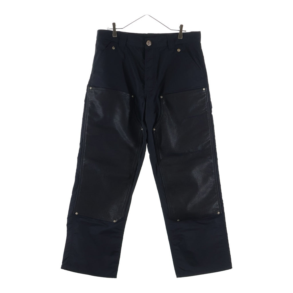 CHROME HEARTS(クロムハーツ) CARPENTER DOUBLE KNEE クロスパッチ付きレザー切替ナイロンカーペンターロングパンツ