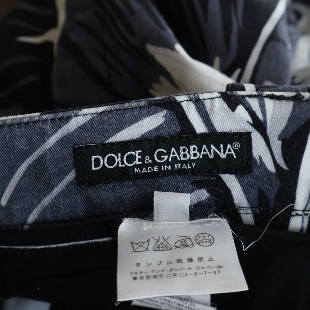 DOLCE & GABBANA(ドルチェアンドガッバーナ) 総柄 コットン カーゴパンツ テーパードパンツ リーフ 白タグ グレー/ホワイト G69BAT