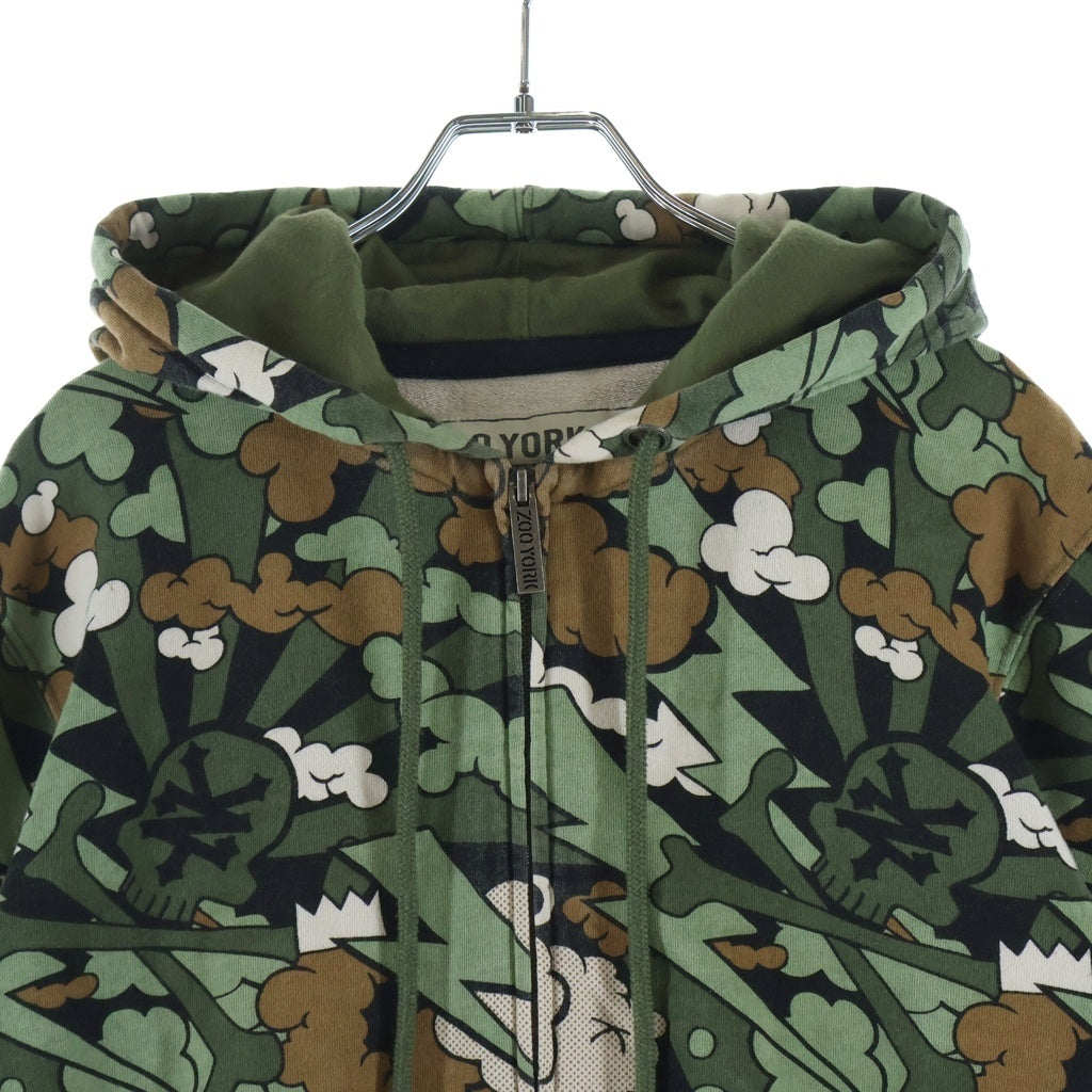 KAWS(カウズ) × ZOO YORK 00s 総柄 ジップアップフーディー パーカー ズーヨーク グリーン 23W4010010