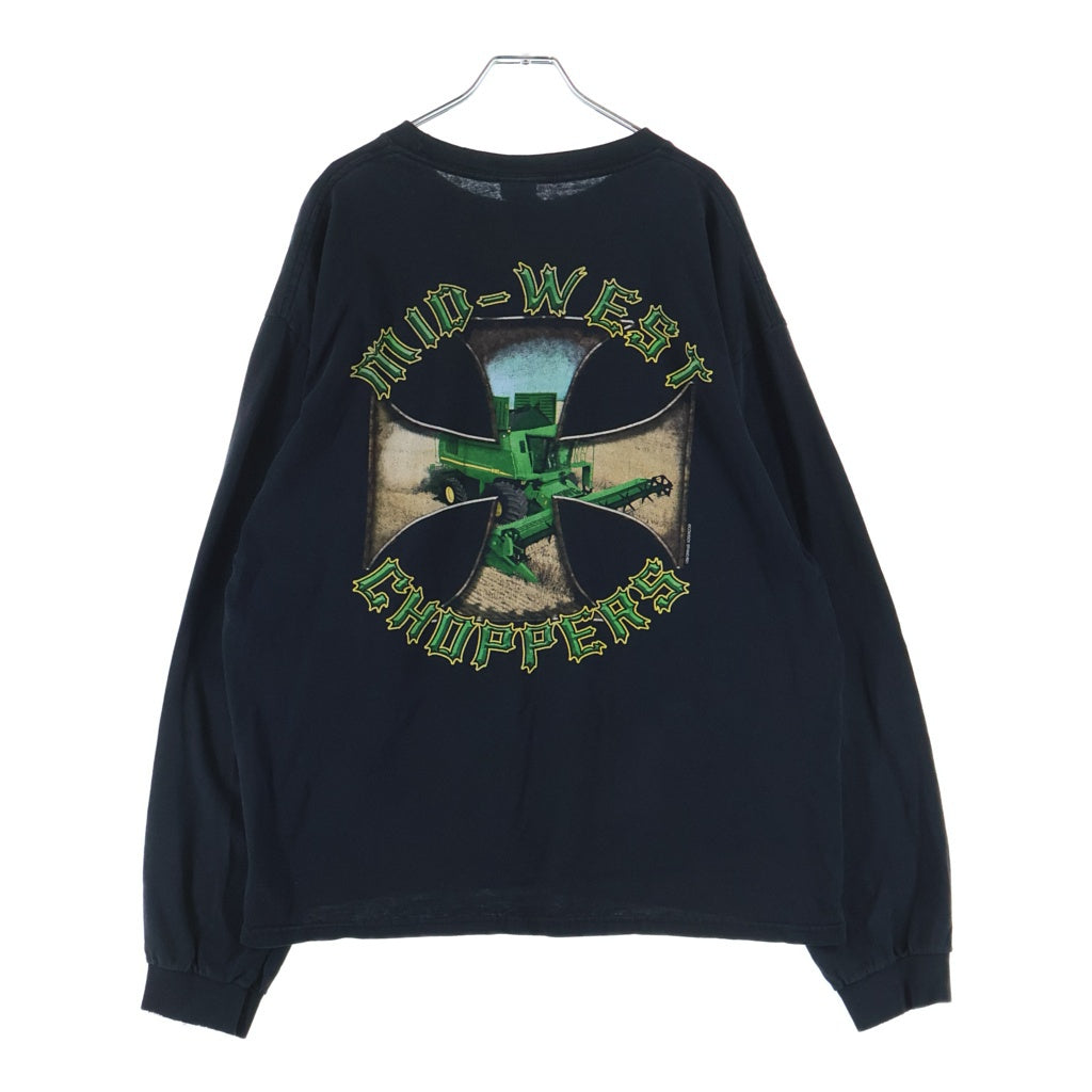 VINTAGE(ヴィンテージ) 00s MID WEST CHOPPERS ミッドウェストチョッパーズ アイアンクロス anvilタグ 両面プリント 長袖Tシャツ カットソー ブラック