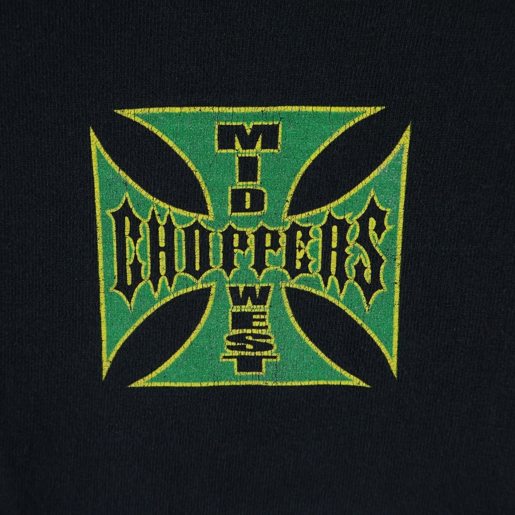 VINTAGE(ヴィンテージ) 00s MID WEST CHOPPERS ミッドウェストチョッパーズ アイアンクロス anvilタグ 両面プリント 長袖Tシャツ カットソー ブラック