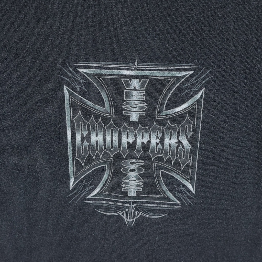 VINTAGE(ヴィンテージ) 90-00s WEST COAST CHOPPERS IRON CROSS JESSE WHO ウェストコーストチョッパーズ アイアンクロス 両面プリント 半袖Tシャツ カットソー ブラック
