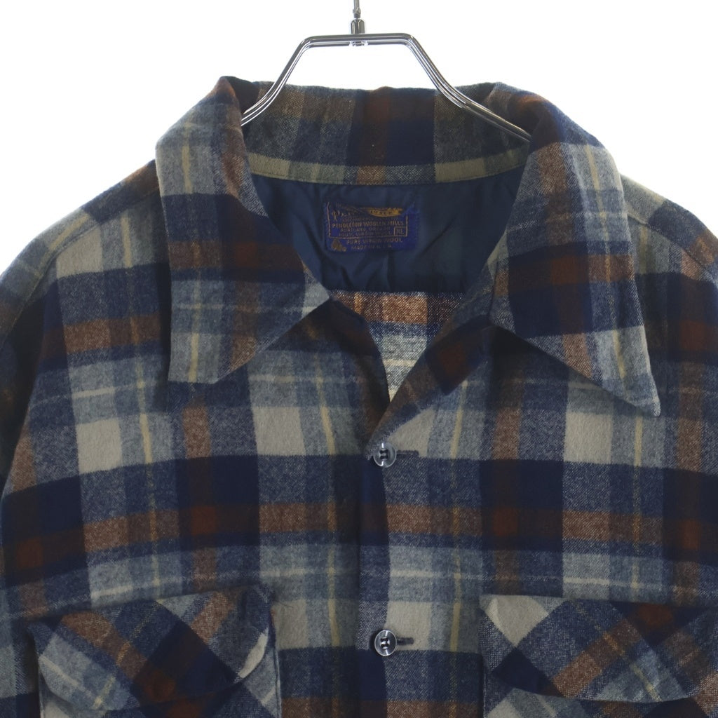 PENDLETON(ペンドルトン) 70s VINTAGE ヴィンテージ チェック ウールシャツ 長袖シャツ ブルー/ブラウン