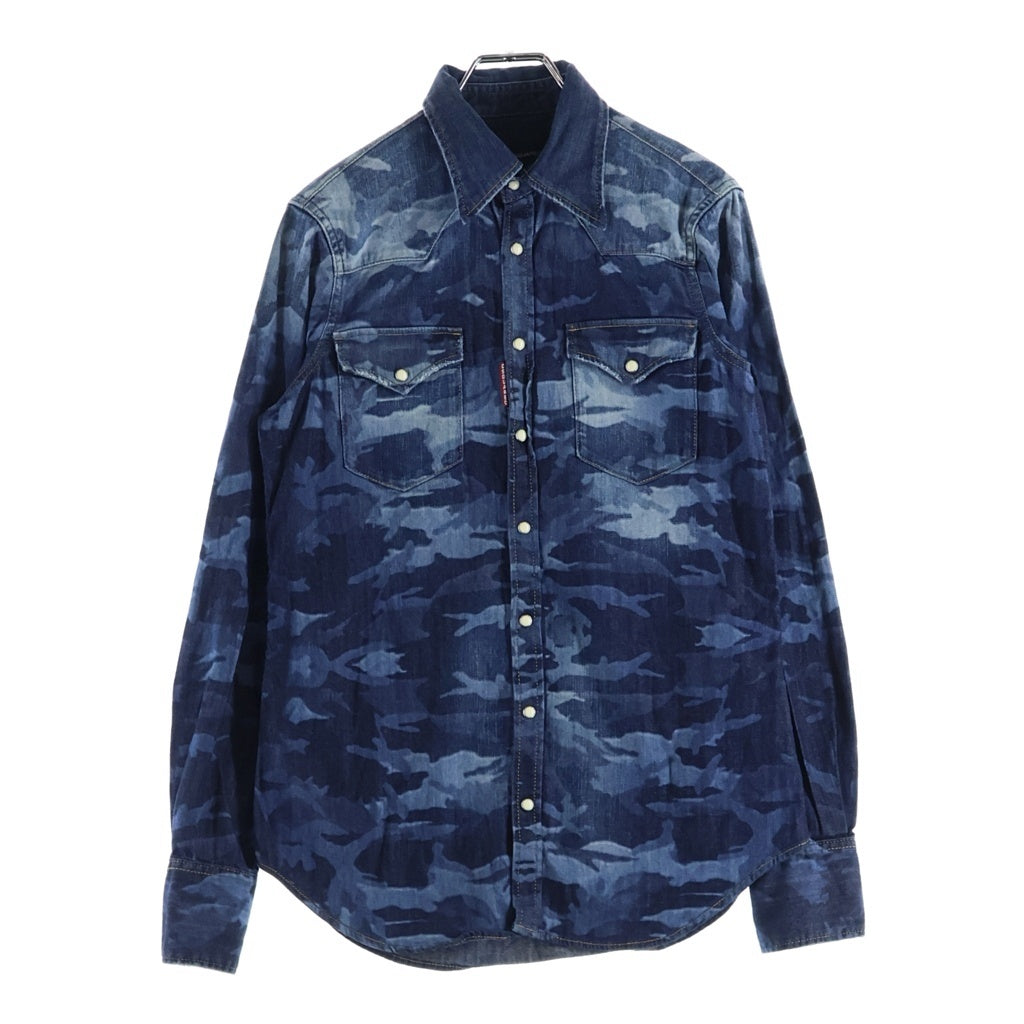 DSQUARED2(ディースクエアード) CAMO WESTERN DENIM SHIRT S75DL0338 カモ柄 ウエスタン デニム長袖シャツ ブルー