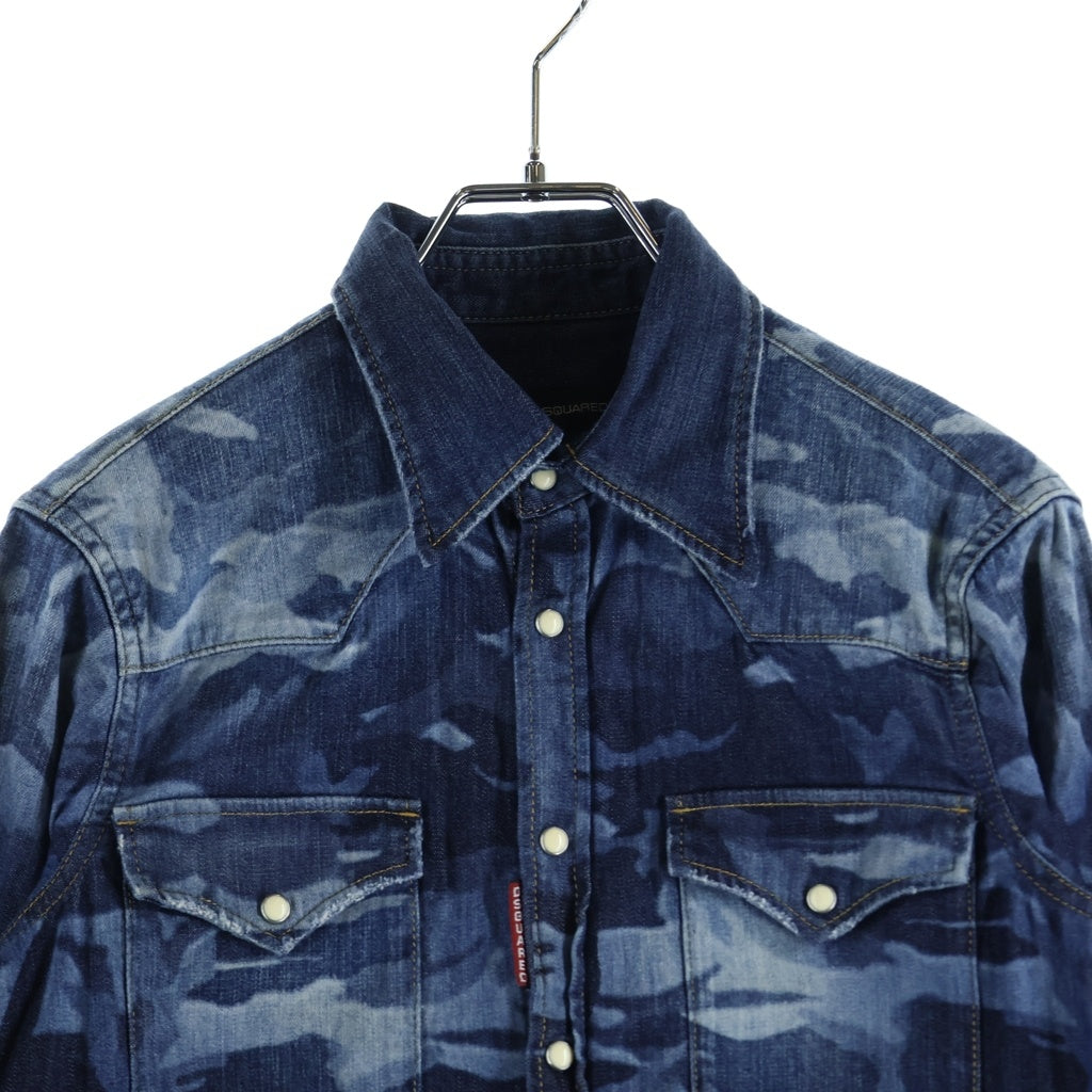 DSQUARED2(ディースクエアード) CAMO WESTERN DENIM SHIRT S75DL0338 カモ柄 ウエスタン デニム長袖シャツ ブルー