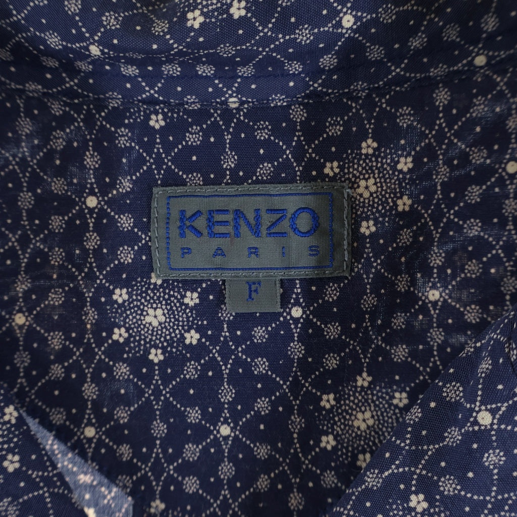 KENZO(ケンゾー) 90s OLD 花柄レーヨンシャツ 開襟シャツ 長袖シャツ 銀タグ ネイビー