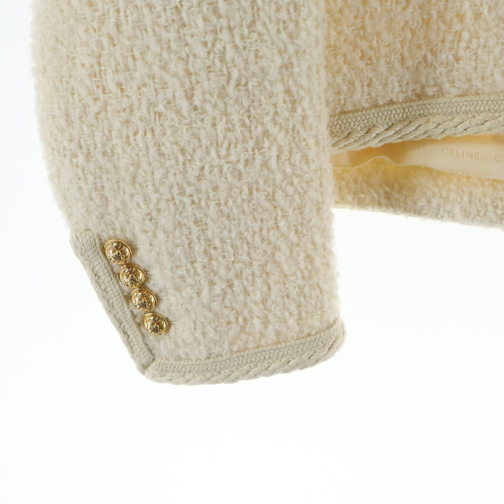 CELINE(セリーヌ) HEDI WOOL NO COLLAR JACKET エディ期 ツイード ウール ノーカラージャケット アイボリー レディース 2V55Q227V