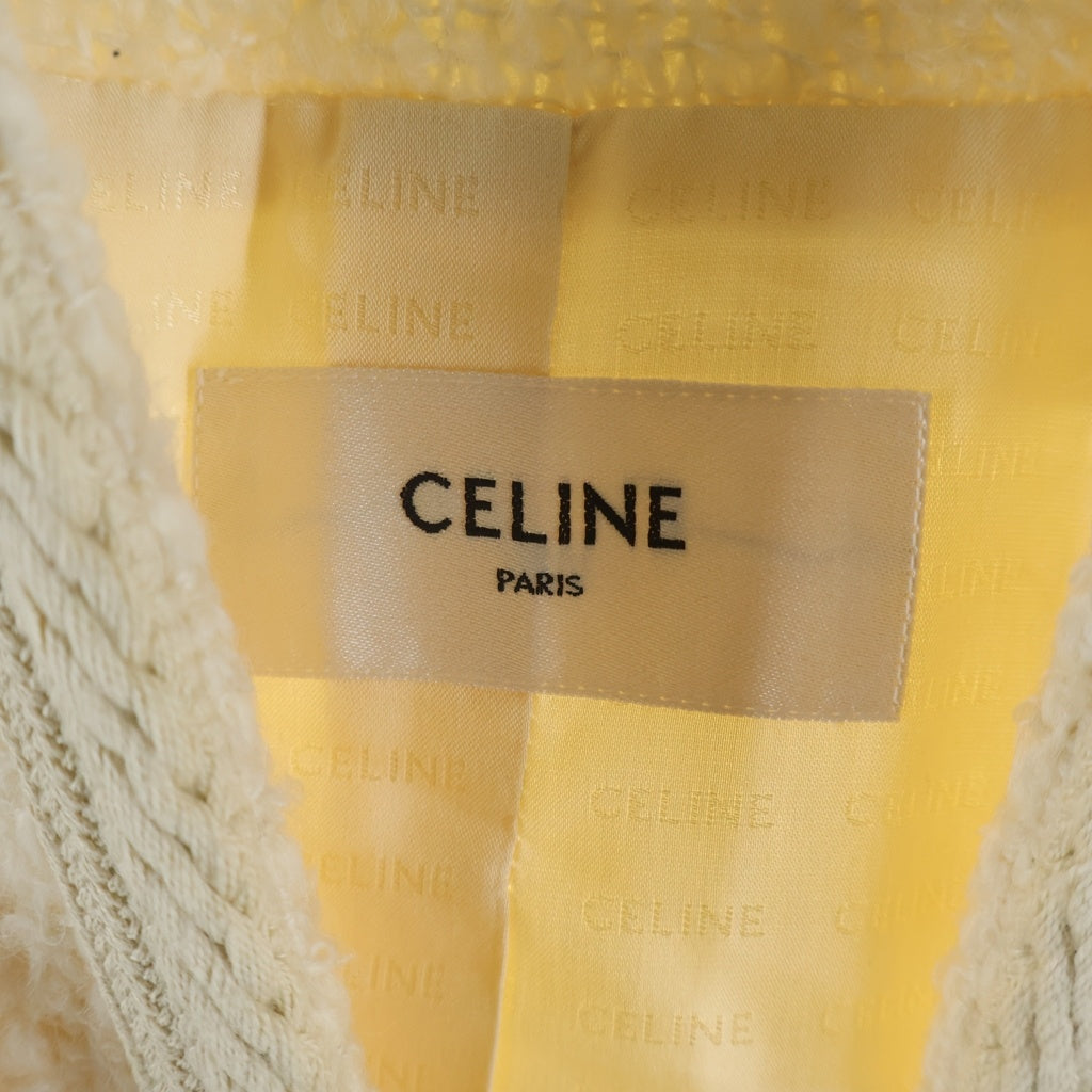 CELINE(セリーヌ) HEDI WOOL NO COLLAR JACKET エディ期 ツイード ウール ノーカラージャケット アイボリー レディース 2V55Q227V