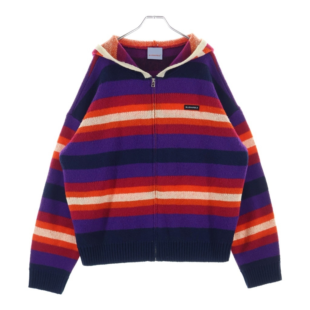 BLUEMARBLE(ブルーマーブル) LOGO PATCH STRIPED ZIPUP KNIT SWEATER ロゴパッチ ジップアップ ニットセーター マルチカラー