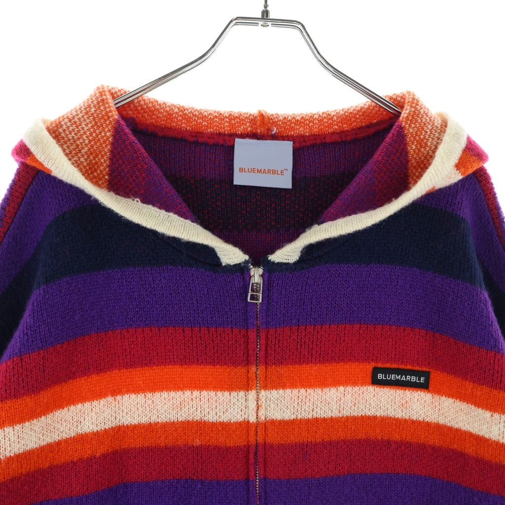 BLUEMARBLE(ブルーマーブル) LOGO PATCH STRIPED ZIPUP KNIT SWEATER ロゴパッチ ジップアップ ニットセーター マルチカラー