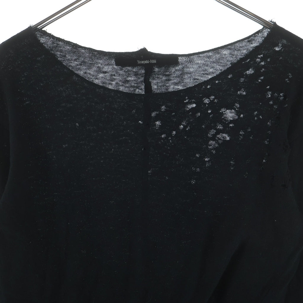 Yasuyuki Ishii(ヤスユキイシイ) Long Sleeve Cotton ダメージ加工 ロングスリーブ 長袖Tシャツ カットソー ブラック