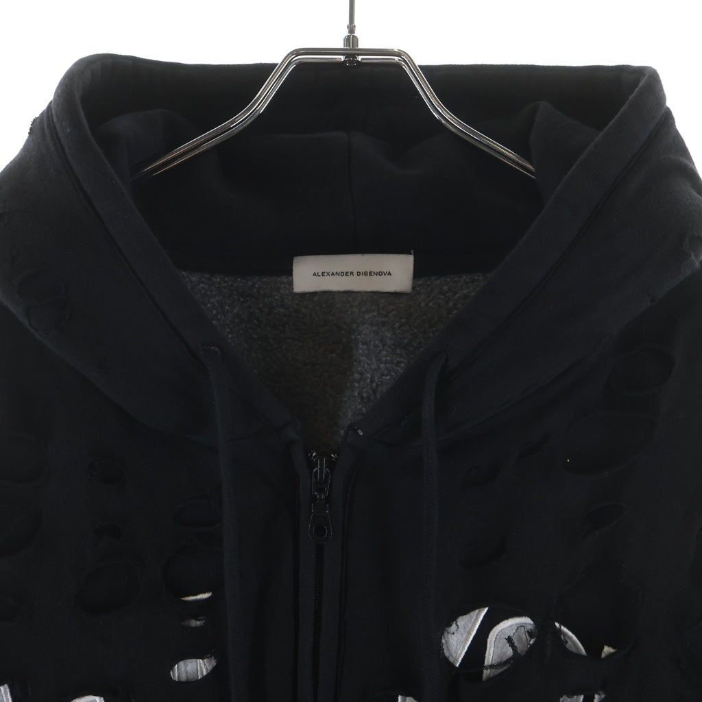 ALEXANDER DIGENOVA(アレキサンダーディジェノバ) Double Layer Hoodie ダブルレイヤード ジップアップ フーディ パーカー ブラック