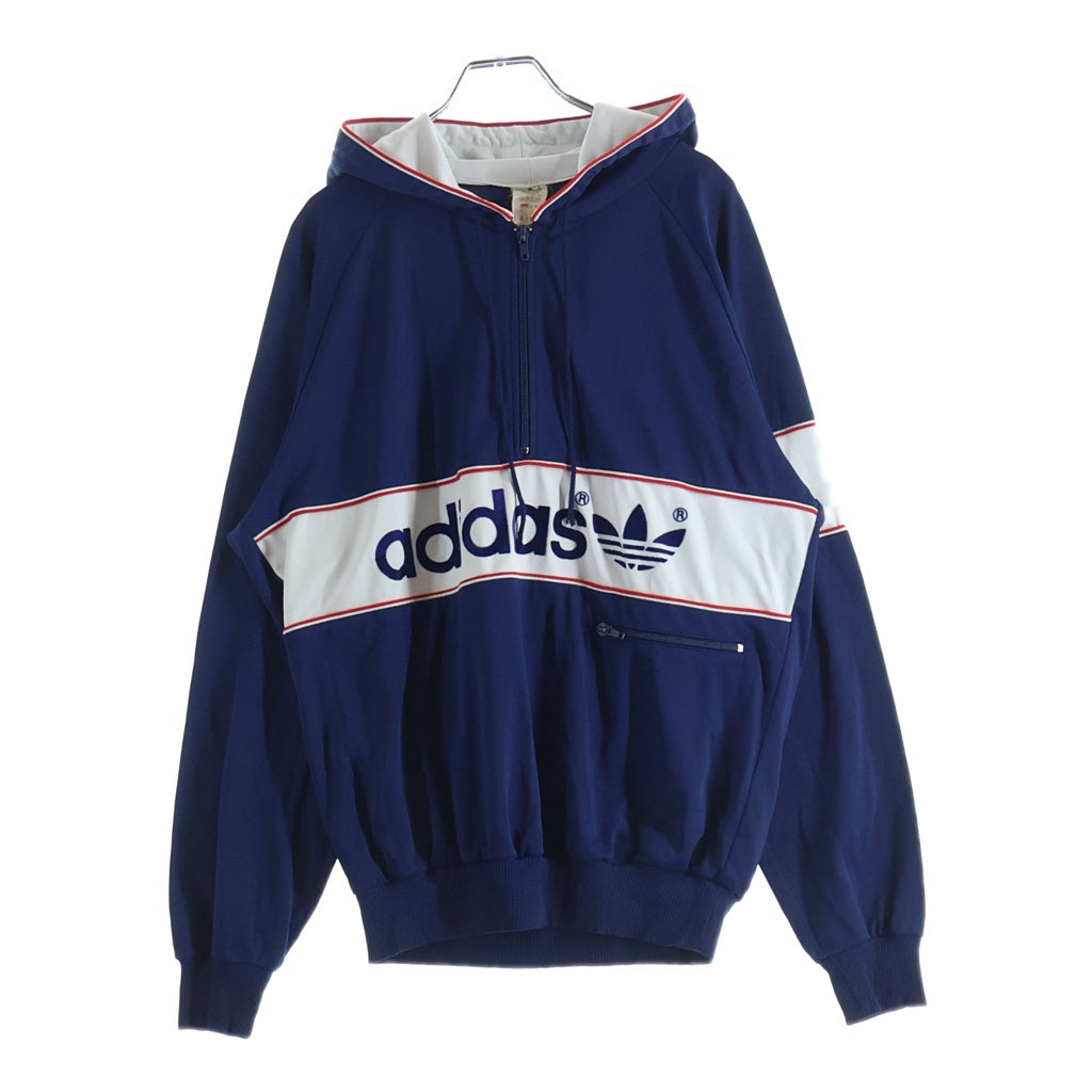 adidas(アディダス) 80S VINTAGE フロッキーロゴ ハーフジップ フーディー パーカー ネイビー