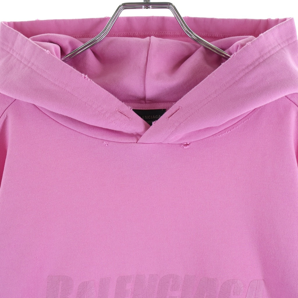 BALENCIAGA(バレンシアガ) 22AW Destroyed Hoodie デストロイロゴ ダメージ加工 プルオーバースウェットパーカー フーディー ピンク 729361 TNVL2