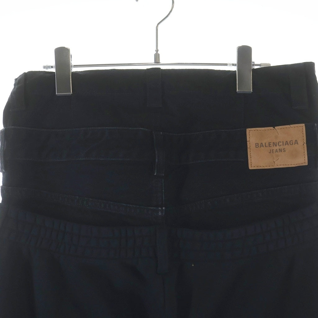 BALENCIAGA(バレンシアガ) 24AW Denim Layered Sweatpants デニムレイヤード ワイドスウェットパンツ ブラック 808816 TNVI7