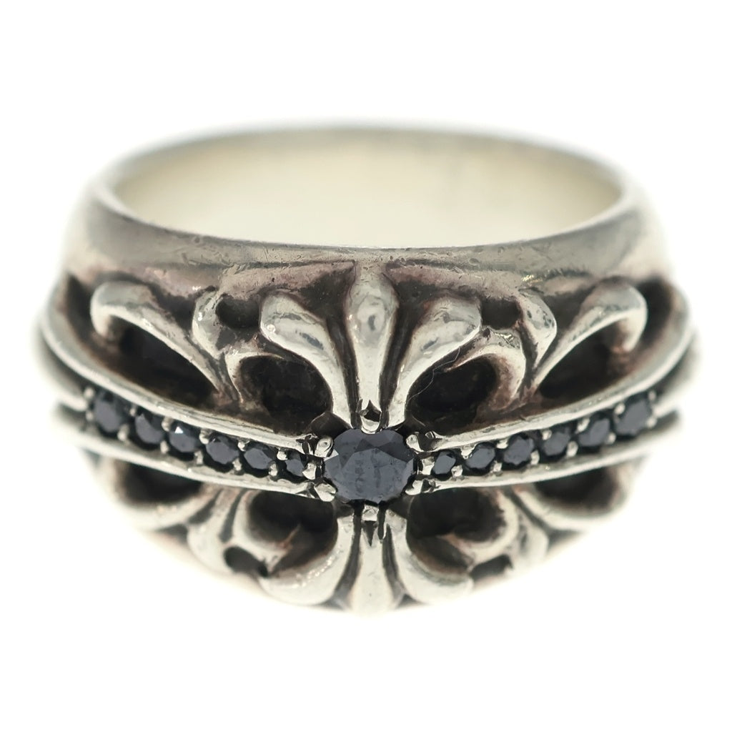 CHROME HEARTS(クロムハーツ) FLRL CRS PAVE BLACK DIA フローラルクロス リング PAVEブラックダイヤモンド シルバー/ブラック