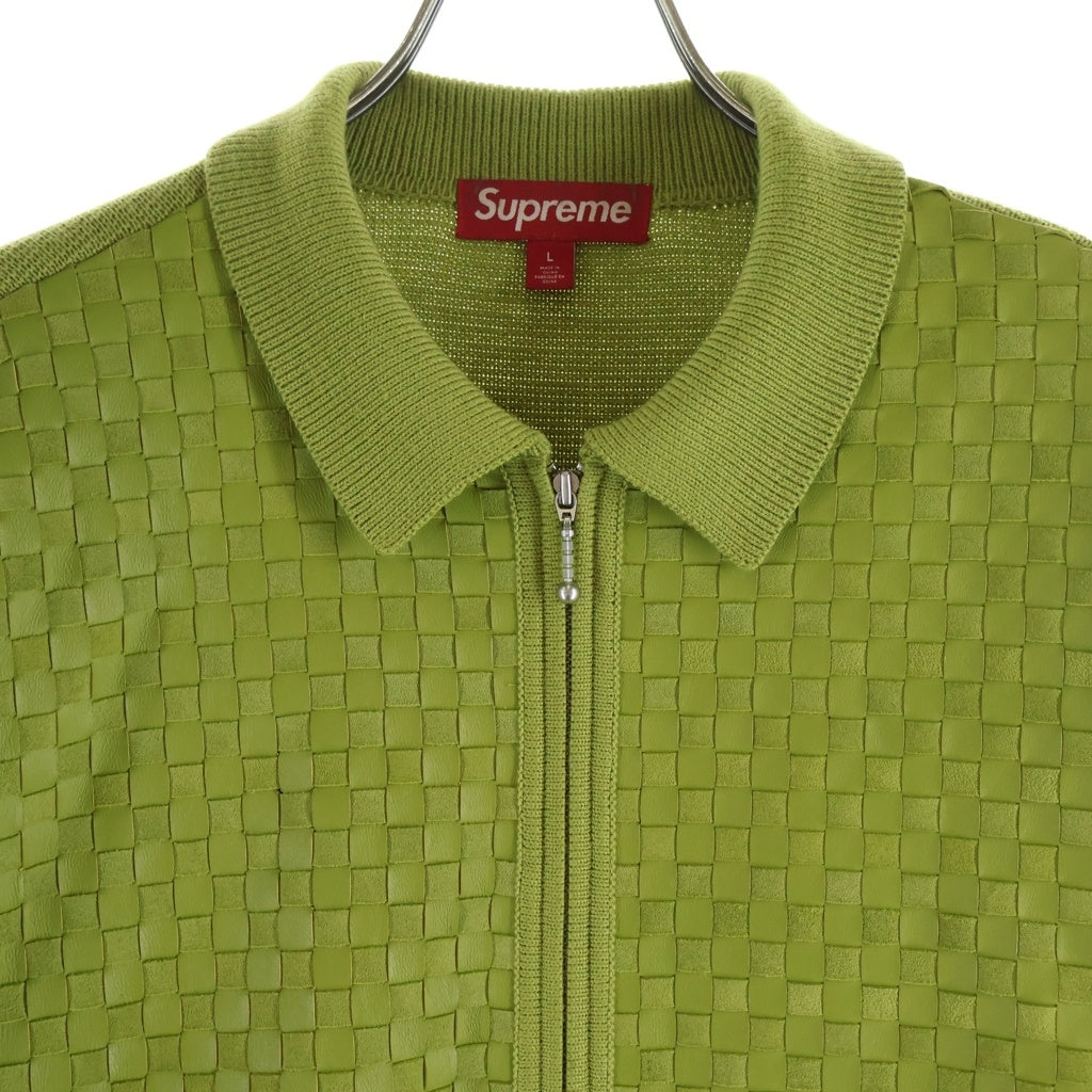 SUPREME(シュプリーム) 24AW Woven Leather Zip Up Cardigan ウーブン レザージップアップカーディガン グリーン