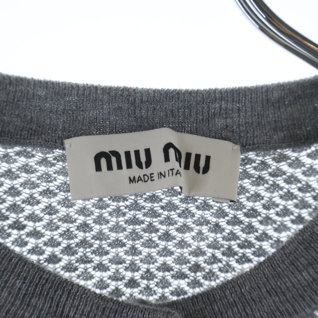 ミュウ ミュウ miumiu ビジューボタン リブ ニット カーディガン グレー miumiu(ミュウミュウ) 25SS knit Cardigan カシミヤニットカーディガン