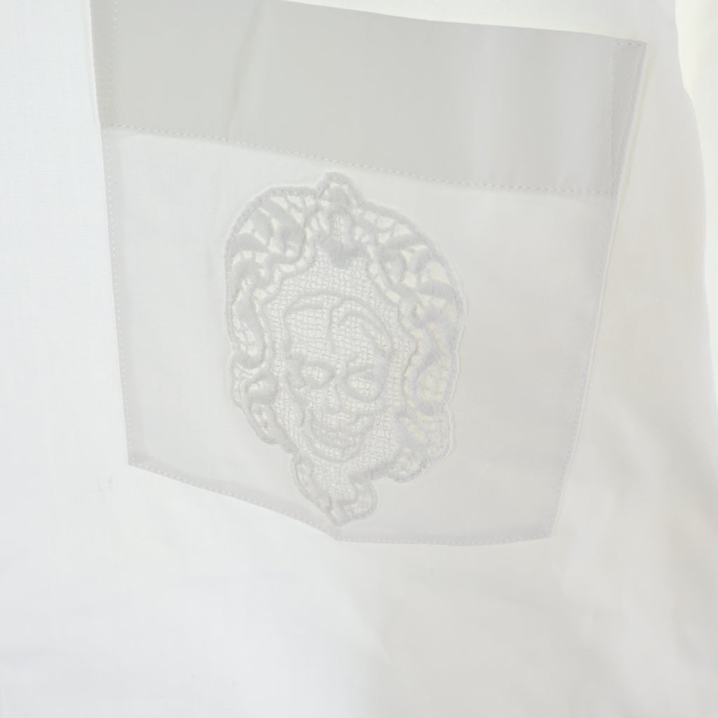 Alexander McQueen(アレキサンダーマックイーン) Skull Shirt スカル刺繍 長袖シャツ ホワイト 575274 QNN66