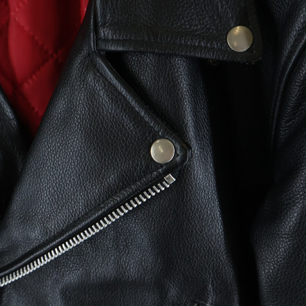 NO BRAND(ノーブランド) GENUINE LEATHER JACKET 裏地キルティング ジェニュインレザー ダブルライダースジャケット ブラック