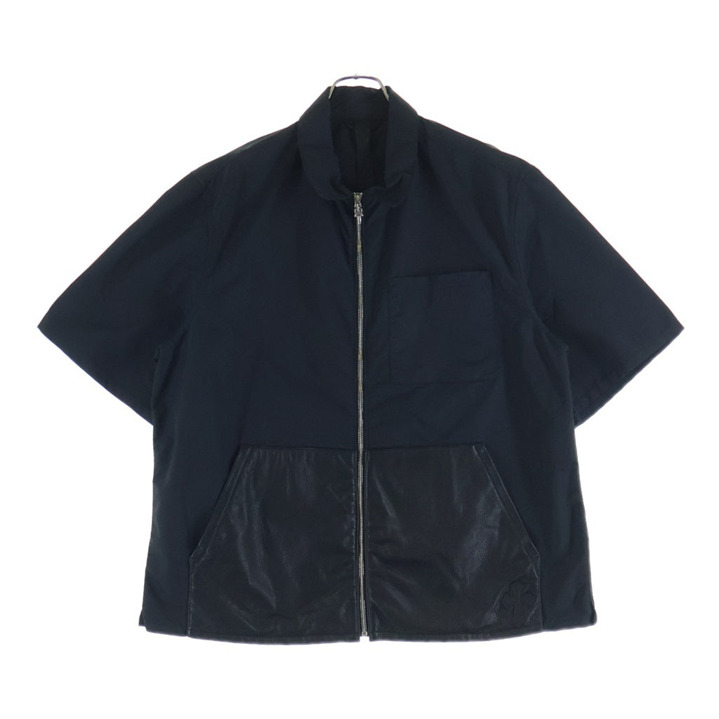 CHROME HEARTS(クロムハーツ) Y NOT Carpenter Leather Pocket Nylon Zip S/S Shirt ワイノット カーペンター レザーポケットナイロンジップアップ 半袖シャツ ブラック