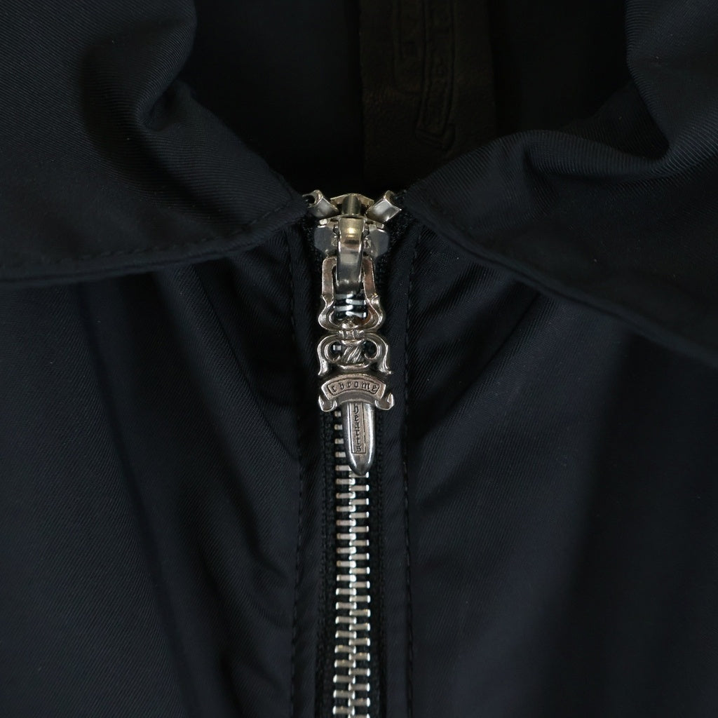 CHROME HEARTS(クロムハーツ) Y NOT Carpenter Leather Pocket Nylon Zip S/S Shirt ワイノット カーペンター レザーポケットナイロンジップアップ 半袖シャツ ブラック