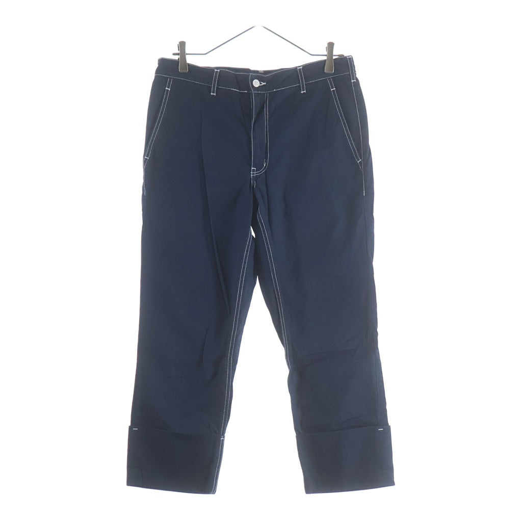 COMME des GARCONS HOMME PLUS(コムデギャルソンオムプリュス) 12SS ホワイトステッチデザイン 裾折り返し 7分丈 パンツ ネイビー PI-P071 PI-P071